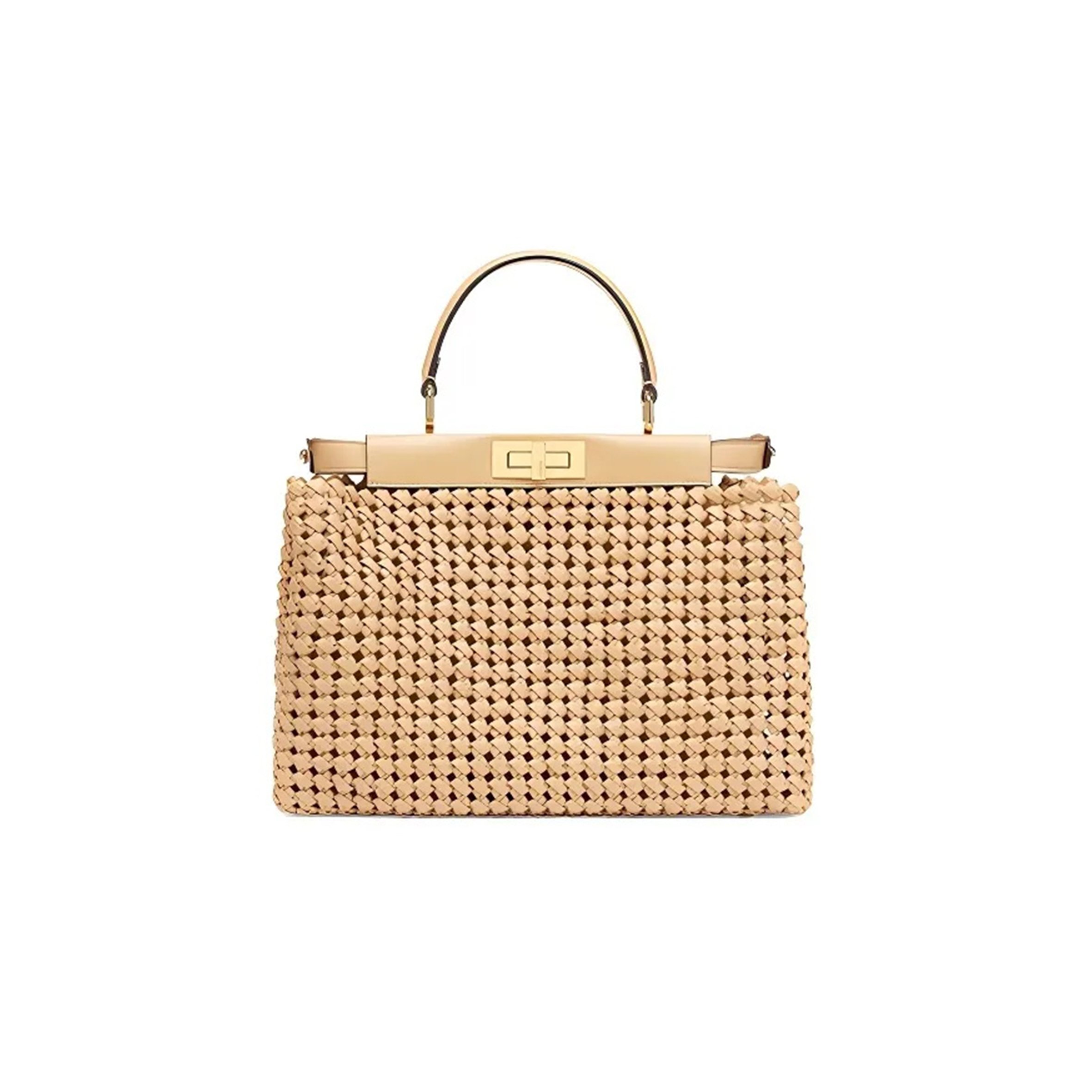 FENDI PEEKABOO BAG WOVEN NAPPA LEATHER REGULAR BROWN 8BN290ABHYF1BA4 (33*26*12cm)